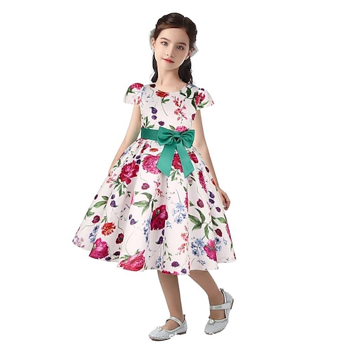 

Kids Little Girls' Dress Graphic A Line Dress Party Special Occasion Bow Print Red Knee-length Short Sleeve Cute Princess Dresses Spring Summer Slim 3-10 Years