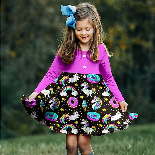 

Kids Girls' Dress Animal Shift Dress Above Knee Dress Daily Print Long Sleeve Cute Dress 3-10 Years Winter Purple