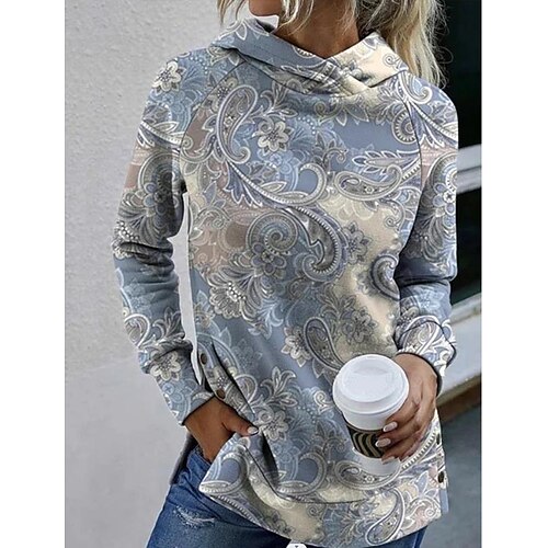 

Women's Pullover Hoodie Sweatshirt Pullover Floral Print Daily Sports 3D Print Active Streetwear Clothing Apparel Hoodies Sweatshirts Blue