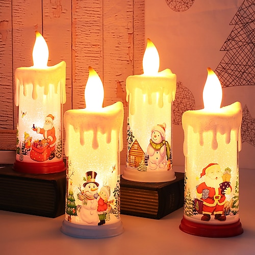 

Christmas New Year Decoration Candle Light LED Simulation Flame Candle Battery Powered Santa Snowman Home Party Christmas Decoration Night Light