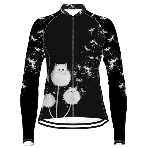 

21Grams Women's Cycling Jersey Long Sleeve Bike Top with 3 Rear Pockets Mountain Bike MTB Road Bike Cycling Breathable Quick Dry Moisture Wicking Reflective Strips Black Cat Floral Botanical