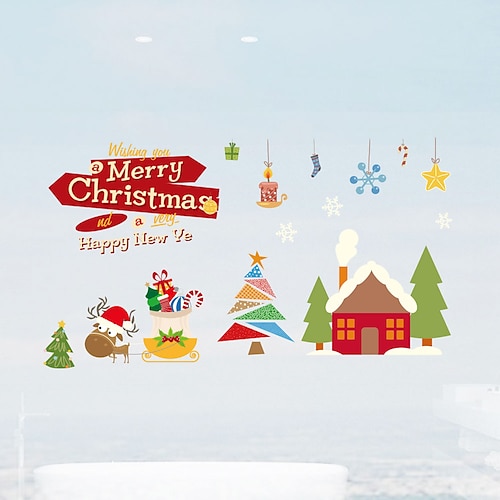 

Christmas Pendants Elk sleigh House Stickers Can Be Removed Window Background Decorations Can Be Removed Stickers