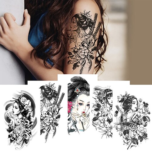 

25 pcs Waterproof Temporary Tattoo Sticker Japanese Folding Fan Geisha Flash Tattoos Lotus Beauty Body Art Arm Fake Tatoo Women Men