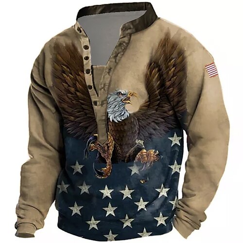 

Men's Unisex Sweatshirt Pullover Button Up Hoodie Green Blue Purple Brown Standing Collar Graphic Prints Eagle Print Casual Daily Sports 3D Print Streetwear Designer Casual Spring & Fall Clothing