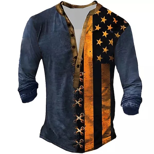 

Homens Camiseta Camisa Henley Camisetas Gráfico Bandeiras Henley Azul Impressão 3D Tamanho Grande Ao ar livre Diário Manga Longa Botão para baixo Imprimir Roupa Básico Designer Clássico Confortável