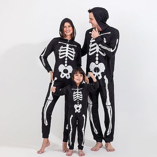

Family Look Halloween Pajamas Skull Home Black Long Sleeve Daily Matching Outfits