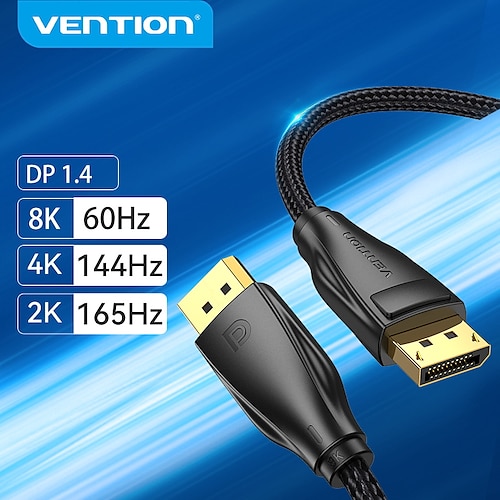 

Vention DisplayPort 1.4 Cable 8K@60Hz 4K@144Hz 1080P@240Hz 32.4Gbps for Gaming Monitor HDCP 2.2 Graphics Card PC HDTV DP