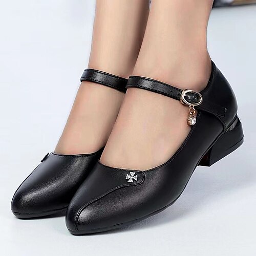 

Women's Slip-Ons Block Heel Pointed Toe PU Leather Ankle Strap Black Beige