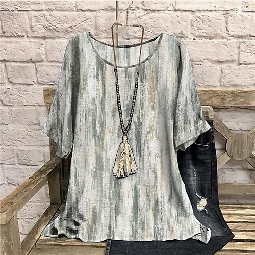 

Women's Plus Size Tops Blouse Shirt Color Gradient Print Half Sleeve Crewneck Casual Daily Going out Polyester Fall Winter Gray