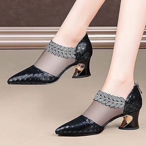 

Mujer Botas Sandalias Botas Botas de verano Fiesta Diario Botines Botines Purpurina Tacón Cuadrado Tacón escultural Dedo Puntiagudo Sensual Dulce Cuero PU Cremallera Color sólido Negro