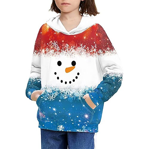 

Kids Girls' Ugly Christmas Hoodie Snowman Outdoor 3D Print Long Sleeve Pocket Cute 3-13 Years Winter Blue