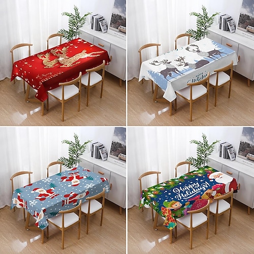 

Christmas Decor Tablecloth Xmas Table Cloth Cover for Rectangle Tables Snowflake Printed Holiday Red Farmhouse Rustic Party Outdoor Decor Christmas