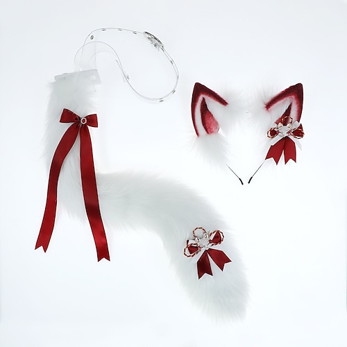 

Furry Fox Wolf Headband Tail Flexible Faux Fur Ears Halloween Party Cosplay Costumes Fursuit Accessory Set