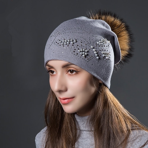 

Women's Hat Beanie / Slouchy Black Khaki Gray Outdoor Home Daily Beaded Knit Animal Color Block Portable Windproof Comfort