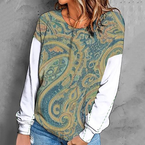 

Women's Sweatshirt Pullover Retro Yellow Graphic Geometric Tie Dye Casual Round Neck Long Sleeve S M L XL 2XL 3XL / Winter