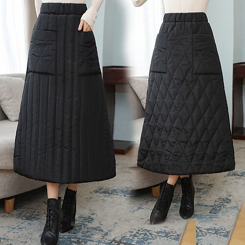 

Women's Skirt Work Skirts Midi Cotton Blend Dark Gray Black Skirts Pocket Fashion Casual Daily Weekend M L XL