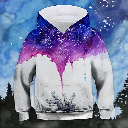 

Kids Boys Hoodie Galaxy Outdoor 3D Print Long Sleeve Pocket Active 3-13 Years Winter Purple