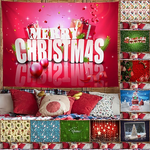 

Christmas Tapestry Fireplace Snowflakes Santa Claus Winter Night Hanging Cloth Home Decor Christmas Wall Decorations