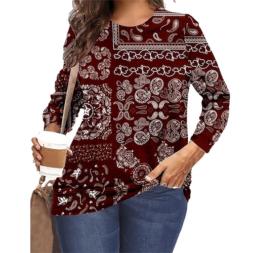 

Women's Plus Size Tops T shirt Tee Graphic Floral Print Long Sleeve Round Neck Casual Daily Vacation Polyester Fall Winter Green Black