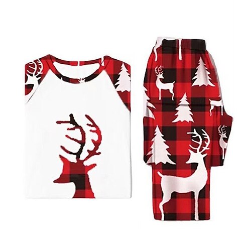 

Women's ChristmasPjs Plus Size Pajamas Sets 2 Pieces Elk Comfort Home New Year Cotton Long Sleeve T shirt Tee Pant Fall Spring White / Lace Up