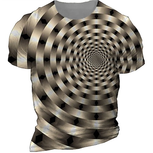 

Men's Unisex T shirt Tee Optical Illusion Graphic Prints Spiral Stripe Crew Neck Khaki Short Sleeve 3D Print Outdoor Street Print Tops Sports Designer Casual Big and Tall / Summer / Summer