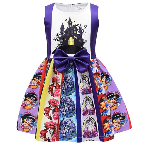 

Kids Girls' Halloween Dress Cartoon A Line Dress Dress Party Sleeveless Beautiful Dress 2-8 Years Spring Purple