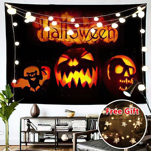 

Halloween Party Wall Tapestry Art Decor Blanket Curtain Hanging Home Bedroom Living Room Decoration Polyester (with LED String)