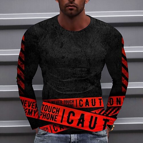 

Men's Unisex T shirt Tee Letter Graphic Prints Crew Neck Red 3D Print Outdoor Street Long Sleeve Print Clothing Apparel Basic Sports Designer Casual
