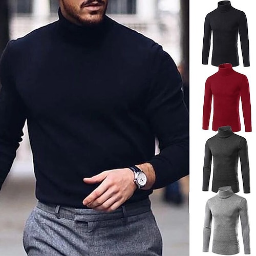 

Men's Sweater Pullover Sweater Jumper Turtleneck Sweater Ribbed Knit Cropped Knitted Solid Color Turtleneck Basic Stylish Outdoor Daily Clothing Apparel Winter Fall Black Dark Gray S M L