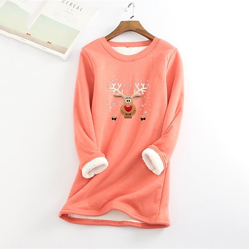 

Women's Plus Size Christmas Fleece Tops Pullover Sweatshirt Hoodie Sweatshirt Tree Deer Print Long Sleeve Crewneck Casual Daily Polyester Winter Fall Blue Red / Sunflower