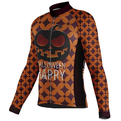 

21Grams Men's Cycling Jersey Long Sleeve Bike Top with 3 Rear Pockets Mountain Bike MTB Road Bike Cycling Breathable Quick Dry Moisture Wicking Reflective Strips Orange Graphic Halloween Polyester