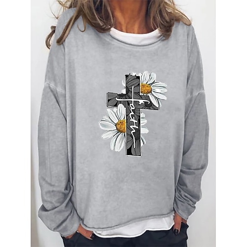 

Women's Sweatshirt Pullover Floral Print Daily Sports Hot Stamping Active Streetwear Clothing Apparel Hoodies Sweatshirts Loose Fit Gray