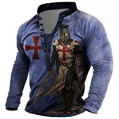 

Men's Unisex Sweatshirt Pullover Button Up Hoodie Black Blue Standing Collar Knights Templar Graphic Prints Cross Print Casual Daily Sports 3D Print Streetwear Casual Big and Tall Spring & Fall