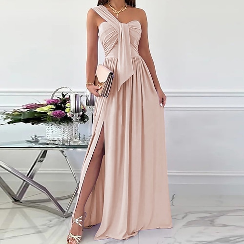 

Women's Party Dress Swing Dress Long Dress Maxi Dress Purple Pink Wine Sleeveless Pure Color Ruched Fall Spring Summer One Shoulder Fashion Wedding Party Christmas 2022 S M L XL 2XL 3XL