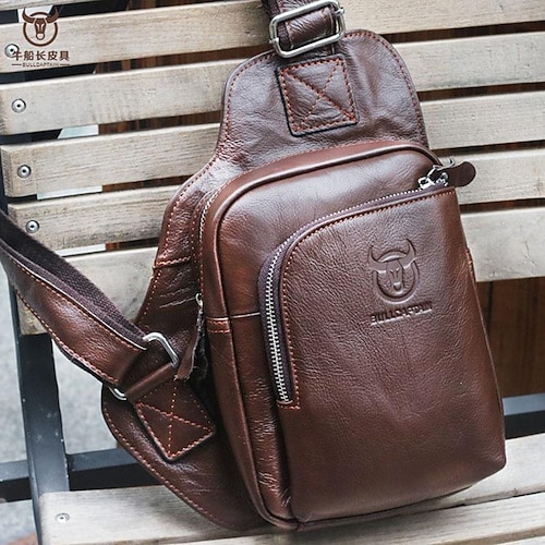 

Men's Leather Bag Bum Bag Fanny Pack Cowhide Zipper Solid Color Outdoor Daily Office & Career