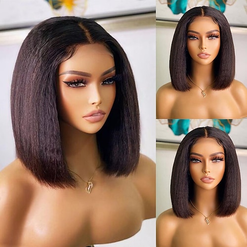 

Unprocessed Virgin Hair 13x4 Lace Front Wig Bob Brazilian Hair kinky Straight Black Wig 130% 150% Density with Baby Hair Natural Hairline 100% Virgin Pre-Plucked For wigs for black women Short Human