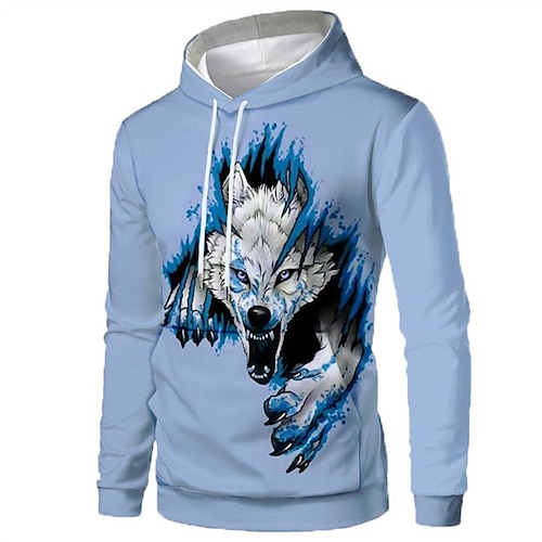 

Men's Unisex Pullover Hoodie Sweatshirt Blue Hooded Animal Graphic Prints Print Daily Sports 3D Print Streetwear Designer Casual Spring & Fall Clothing Apparel Hoodies Sweatshirts Long Sleeve