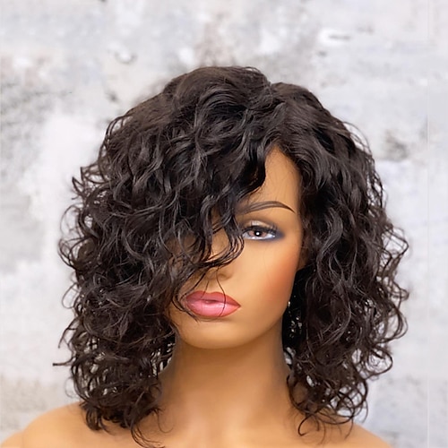 

Remy Human Hair 13x4 Lace Front Wig Short Bob Side Part Brazilian Hair Loose Wave Black Wig 130% 150% Density with Baby Hair Smooth 100% Virgin With Bleached Knots Pre-Plucked For wigs for black women