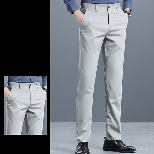 

Men's Dress Pants Chinos Trousers Pocket Solid Color Comfort Breathable Business Casual Daily Retro Vintage Formal Black Blue Stretchy