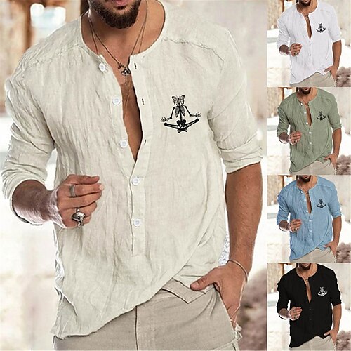 

Men's Shirt Graphic Skull Crew Neck Green White Black Blue Beige Long Sleeve Hot Stamping Outdoor Halloween Button-Down Print Tops Fashion Designer Casual Big and Tall / Spring / Fall