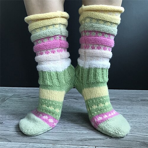 

Women's 1 Pair Socks Slipper Socks Fashion Cute Comfort Striped Warm Fall Winter Green