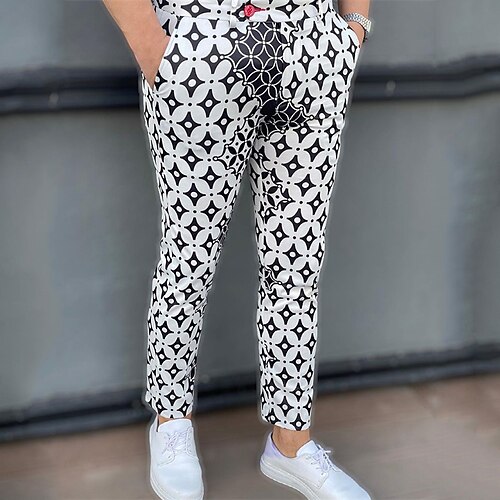 

Men's Chinos Trousers Pencil Pants Jogger Pants Pocket 3D Print Rhombus Comfort Soft Daily Going out Stylish Chic & Modern White Micro-elastic / Spring
