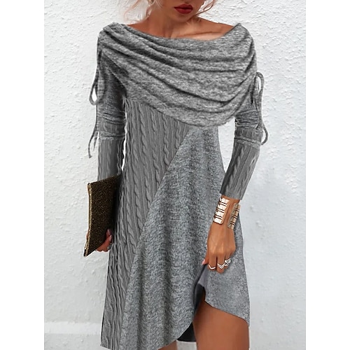 

Dame Sweater Kjole Hverdagskjole Vinter kjole Midikjole Grå Langærmet Ren farve Patchwork Vinter Efterår Rund hals Mode Vinter kjole Daglig Ferierejse 2023 S M L XL XXL 3XL