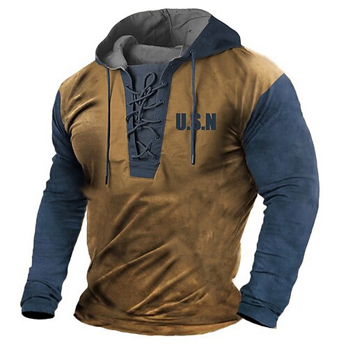 

Men's Unisex Pullover Hoodie Sweatshirt Pullover Brown Hooded Color Block Graphic Prints Lace up Print Casual Daily Sports 3D Print Streetwear Designer Casual Spring & Fall Clothing Apparel Hoodies