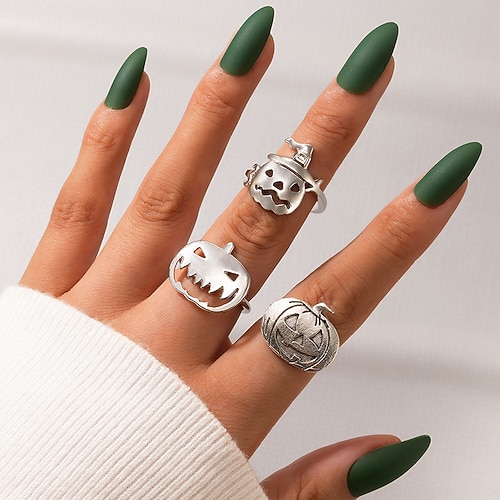 

3pcs Adjustable Ring For Women's Halloween Alloy Retro Skull