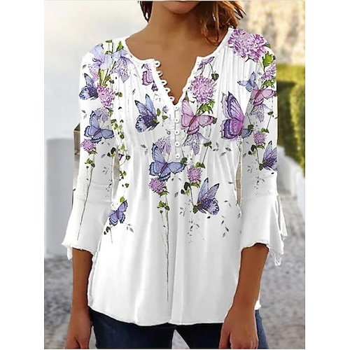 

Mujer Camisa Blusa Sayo Blanco Azul Piscina Morado Plano Botón Túnica fluida Manga Larga Diario Fin de semana Ropa de calle Casual Escote Redondo Largo S