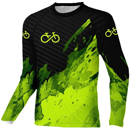 

Men's Downhill Jersey Long Sleeve Green Graffiti Bike Quick Dry Sports Graffiti Clothing Apparel / Stretchy