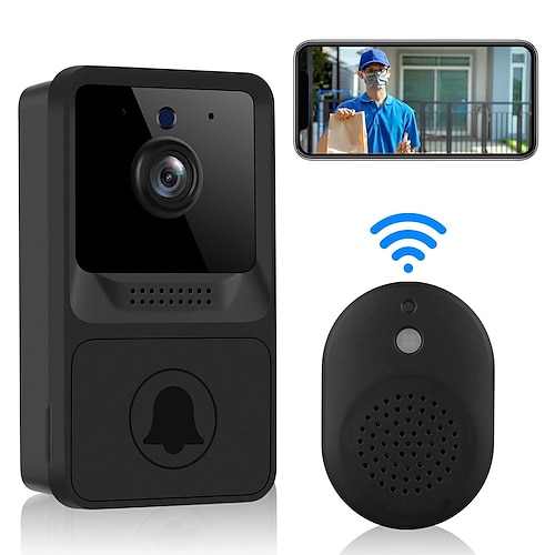 

Wireless Doorbell Camera with Ringtone WiFi Video Doorbell - Home Security Camera Doorbell Kit with Free Cloud Storage Photo Capture Rechargeable Battery Two-Way Audio Real Time Alerts Night Visi