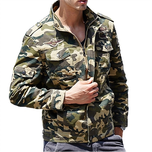 

Men's Camouflage Hunting Jacket with Pockets Outdoor Breathable Wearable Soft Sweat wicking Spring Winter Autumn Camo Top Cotton Polyester Hunting Camping Military Army Green Khaki / Combat
