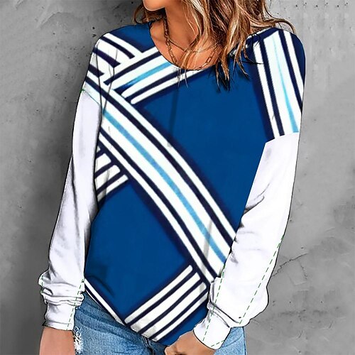 

Women's Sweatshirt Pullover Retro Blue Graphic Geometric Tie Dye Casual Round Neck Long Sleeve S M L XL 2XL 3XL / Winter